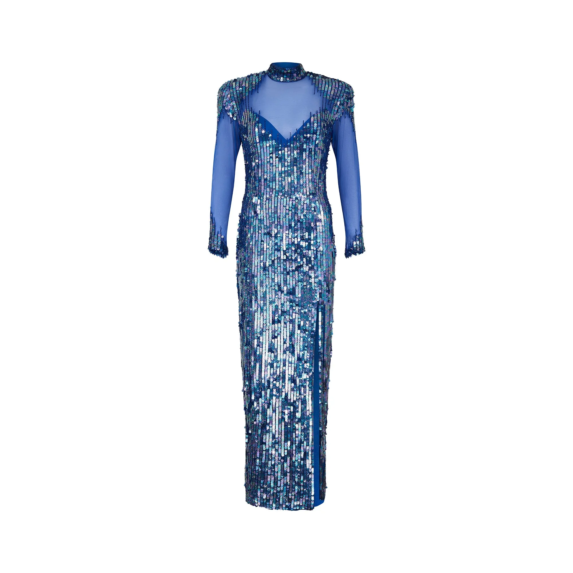 1980s Casadei Blue Sequined Maxi Dress