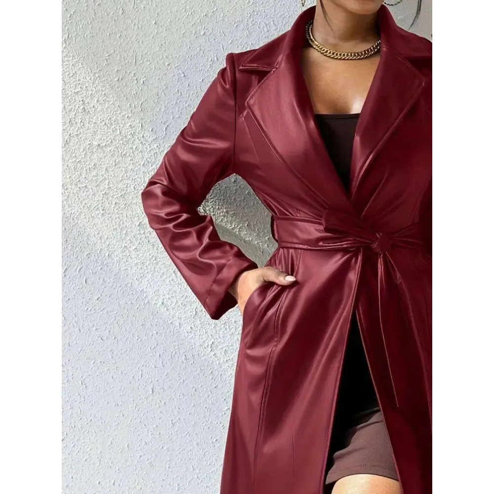 Chic Tied PU Leather Trench Coat in Timeless Luxury Fashion for Women