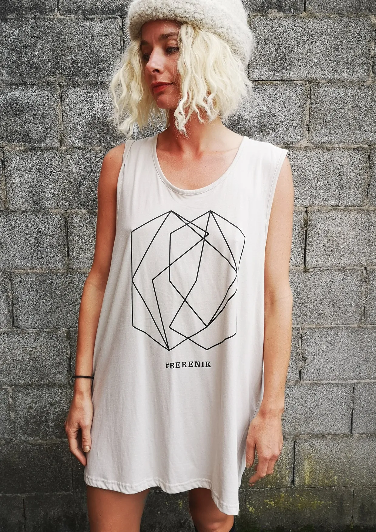 PRINT SHIRT / DRESS - SLEEVLESS COTTON light grey