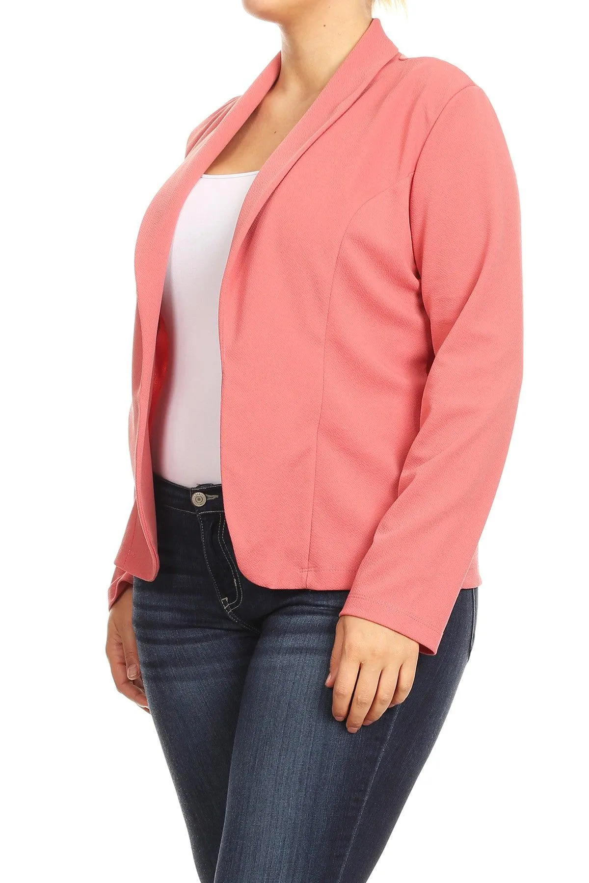 Women's Plus Size Casual Long Sleeve Fitted Solid Open Blazer